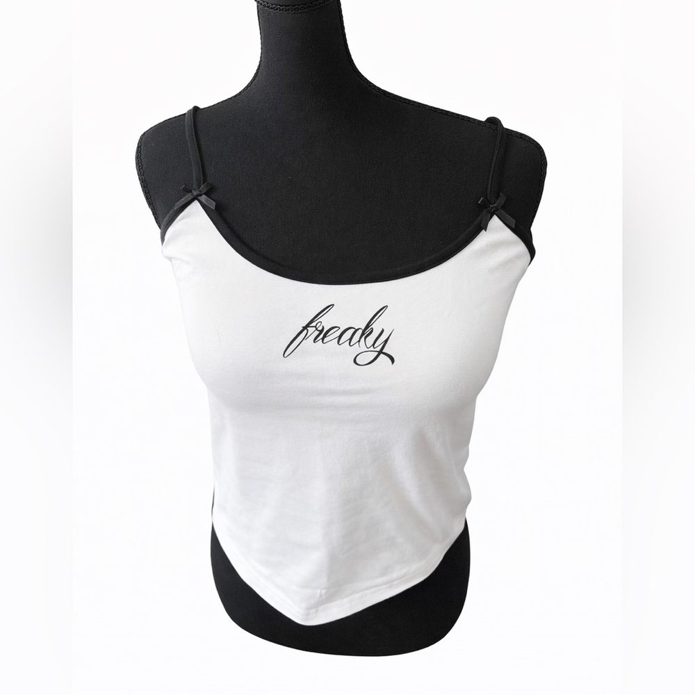 I.AM.GIA Freaky White Contrast Bow Strap Cami Top Y2K L